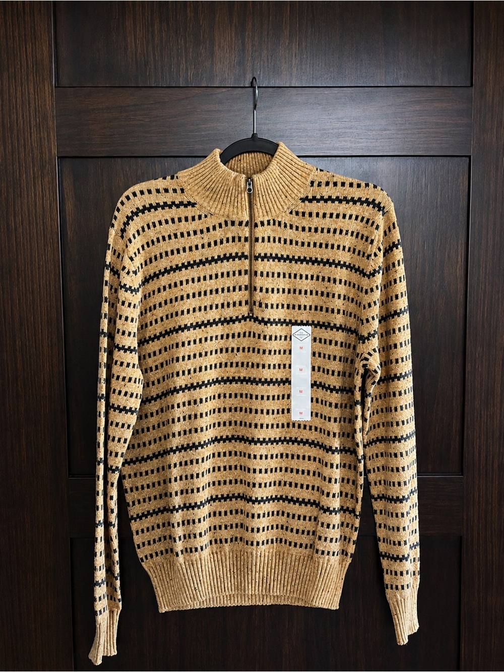 St. John's Bay Tan and Black Zip-Front Knit Sweater